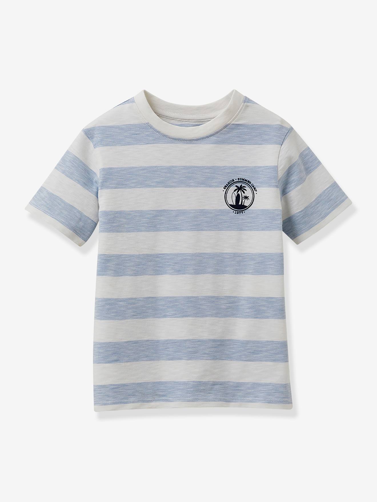 Tee-shirt À Rayures Coton Bio Cyrillus Bleu Ciel