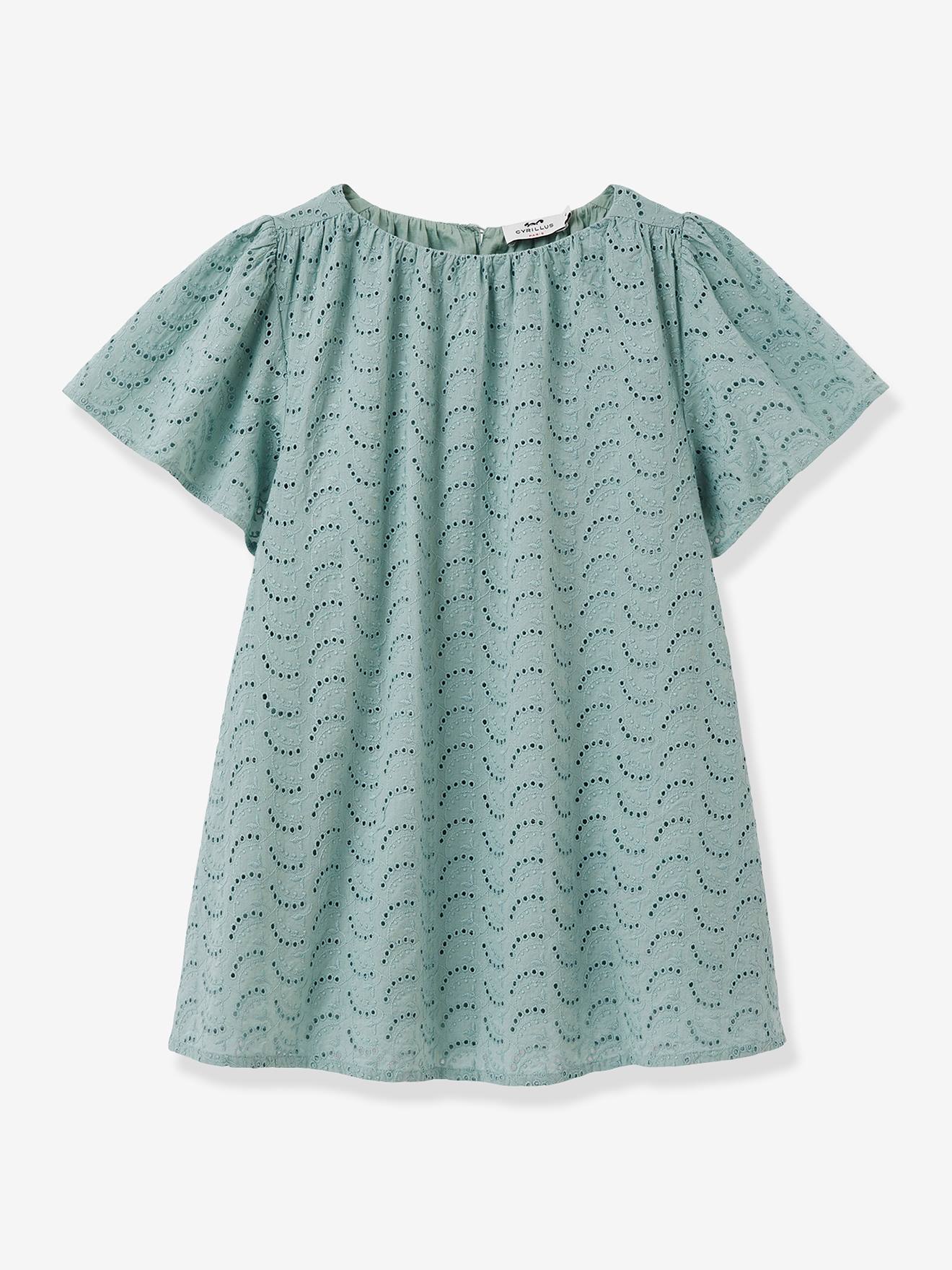 Robe Fille Joséphine Broderie Anglaise - Cortège Parfum Cyrillus Vert D'eau