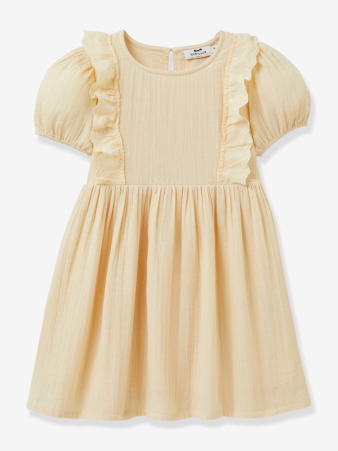 Robe Fille En Gaze De Coton Biologique Jaune Pâle
