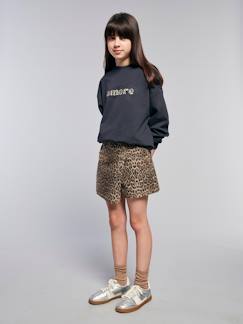 Jupe short asymétrique motif léopard fille  - vertbaudet enfant