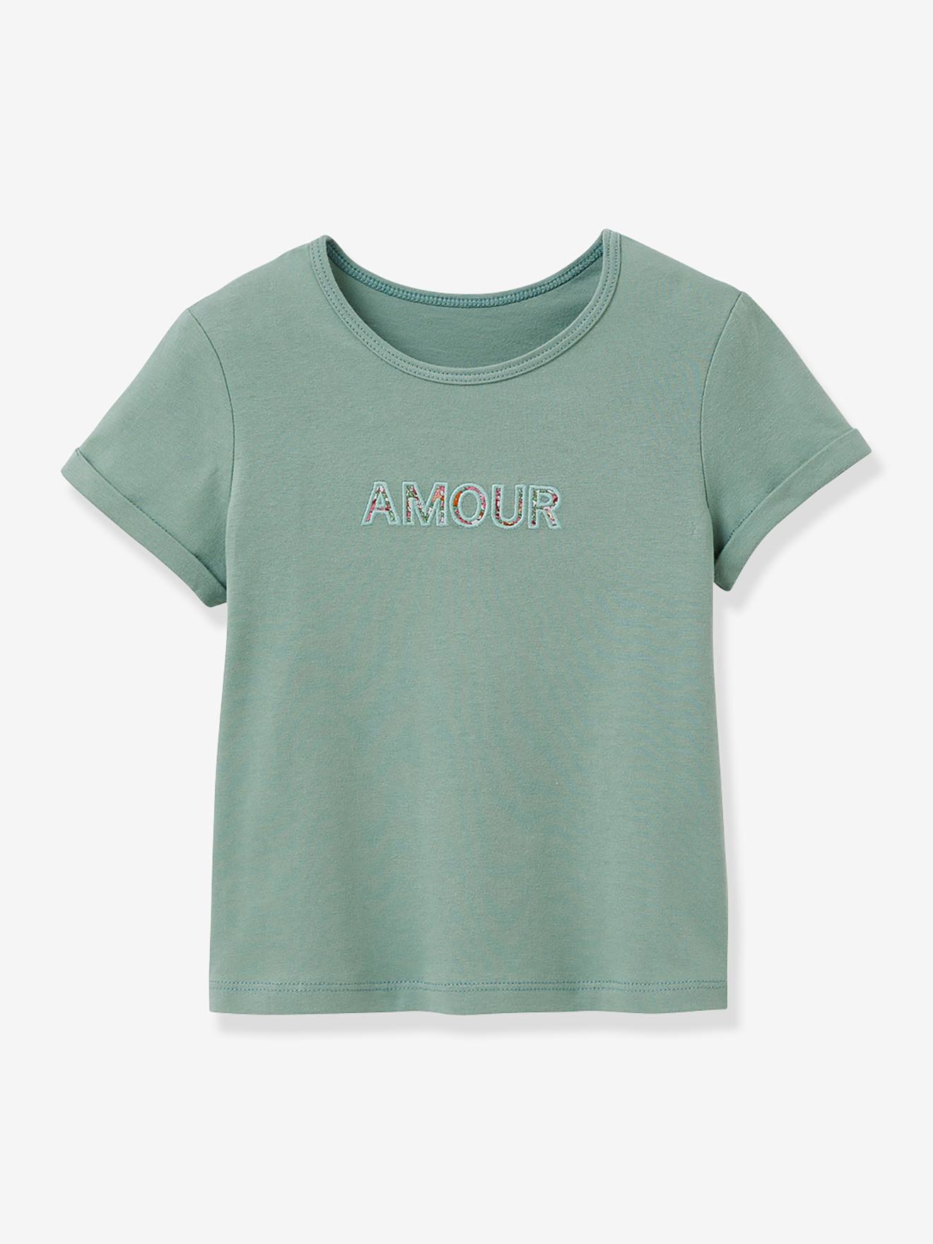 Tee-shirt À Message En Tissu Liberty® Cyrillus Coton Bio Vert D'eau