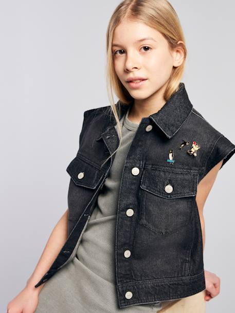 Veste en jean oversize sans manches fille  - vertbaudet enfant