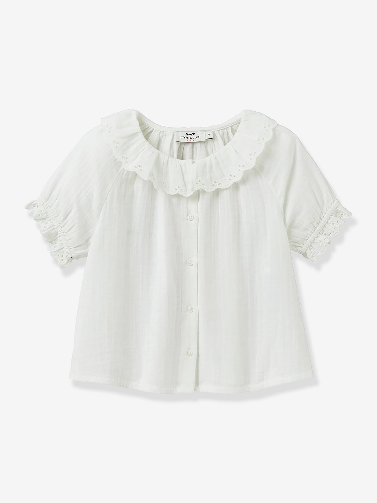 Blouse fille broderie anglaise en gaze de coton cru 28 €