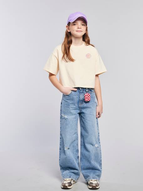 Fille-Pantalon-Jean large effet usé fille