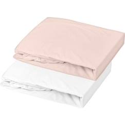 -DOMIVA Lot 2 Draps housse Uni - Jersey - Oeko-Tex® - Blanc/Nude - 70 x 140 cm