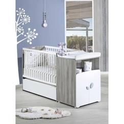 -Lit combiné - 120x60cm - Evolutif en 90x190cm - Babyprice Leaf - En bois gris