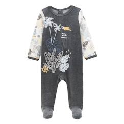 -Pyjama bébé - Touctouc - Grenouillère - Velours - Gris - Antidérapants 12 mois