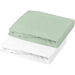 -Lot de 2 draps housse en jersey - Blanc / Vert de Gris - 60 x 120 x 15 cm