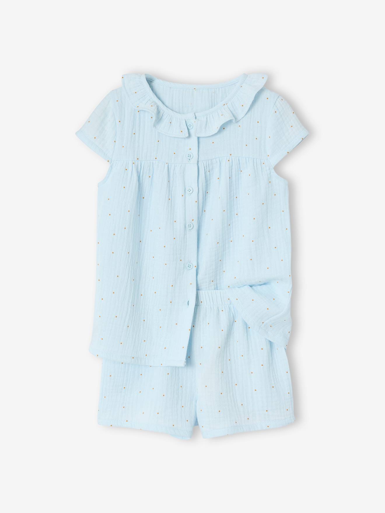 Pyjashort fille en gaze de coton bleu ciel