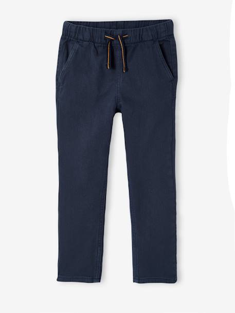 Pantalon uni en twill doublé taille élastique, garçon, OEKO-TEX BLEU