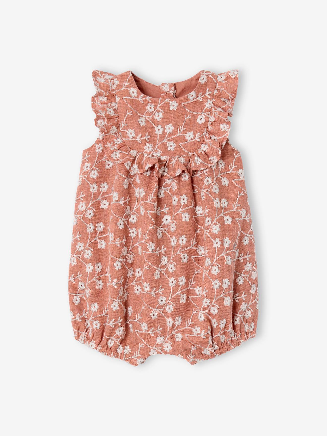 Barboteuse naissance brodée cérémonie rose