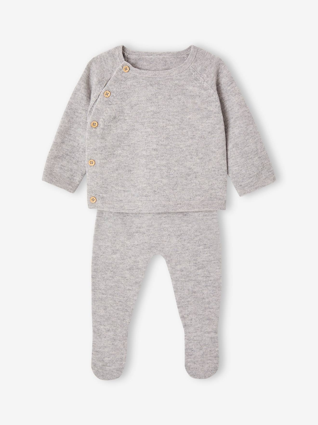 Ensemble naissance pull pantalon laine et cachemire personnalisable gris chiné (Envie De Fraise) - Image 3