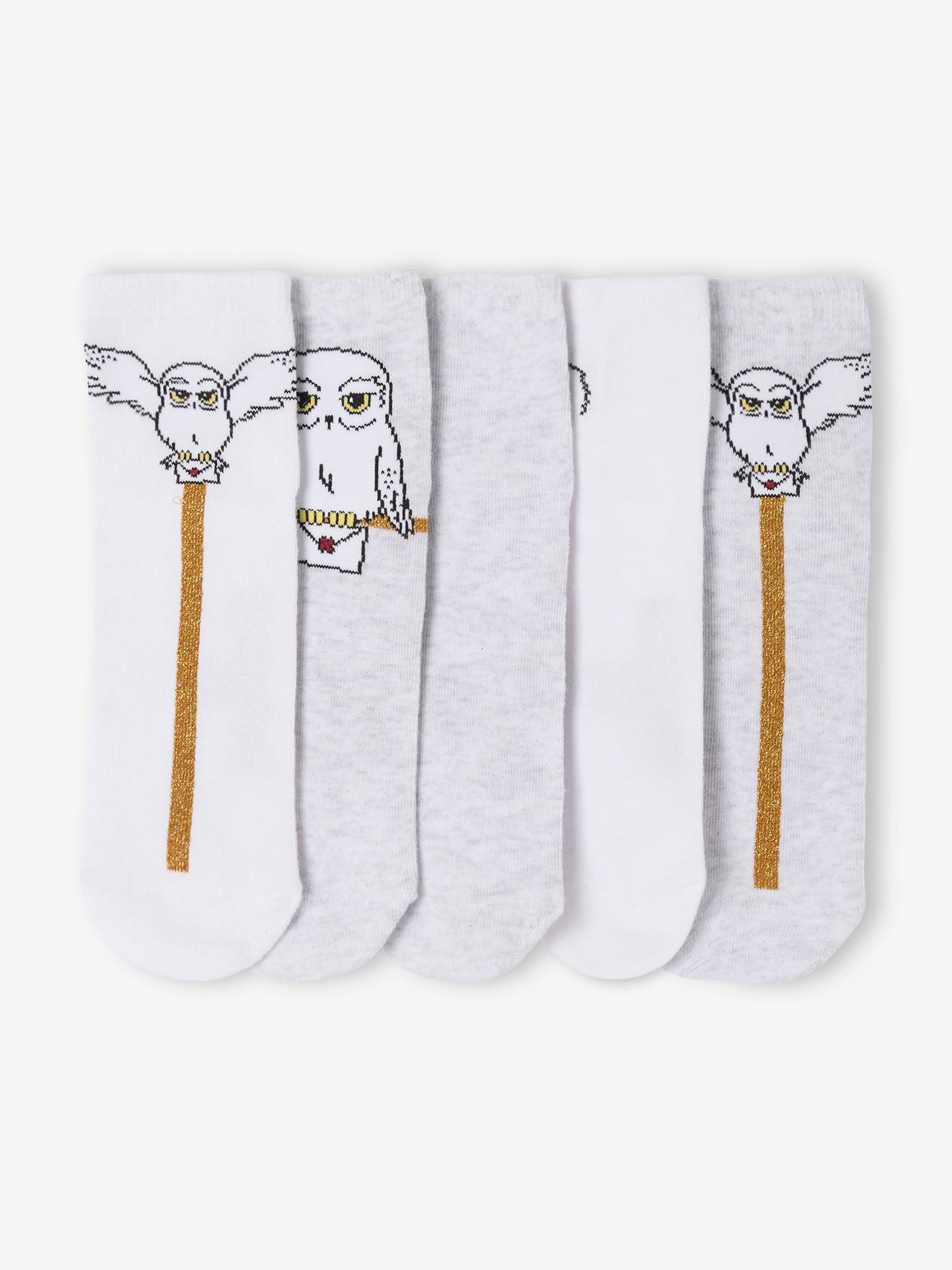 Lot de 5 paires mi-chaussettes Harry Potter® Glitter Hedwige blanc