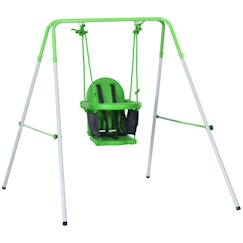 -Balançoire portique enfant OUTSUNNY - Vert - 122x146x122cm - Pour 6-36 mois - Charge max. 25 Kg