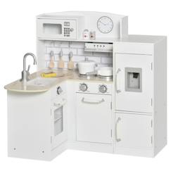 -Cuisine bois jeu d'imitation - cuisine enfant - nombreux accessoires & rangements inclus - MDF pin blanc