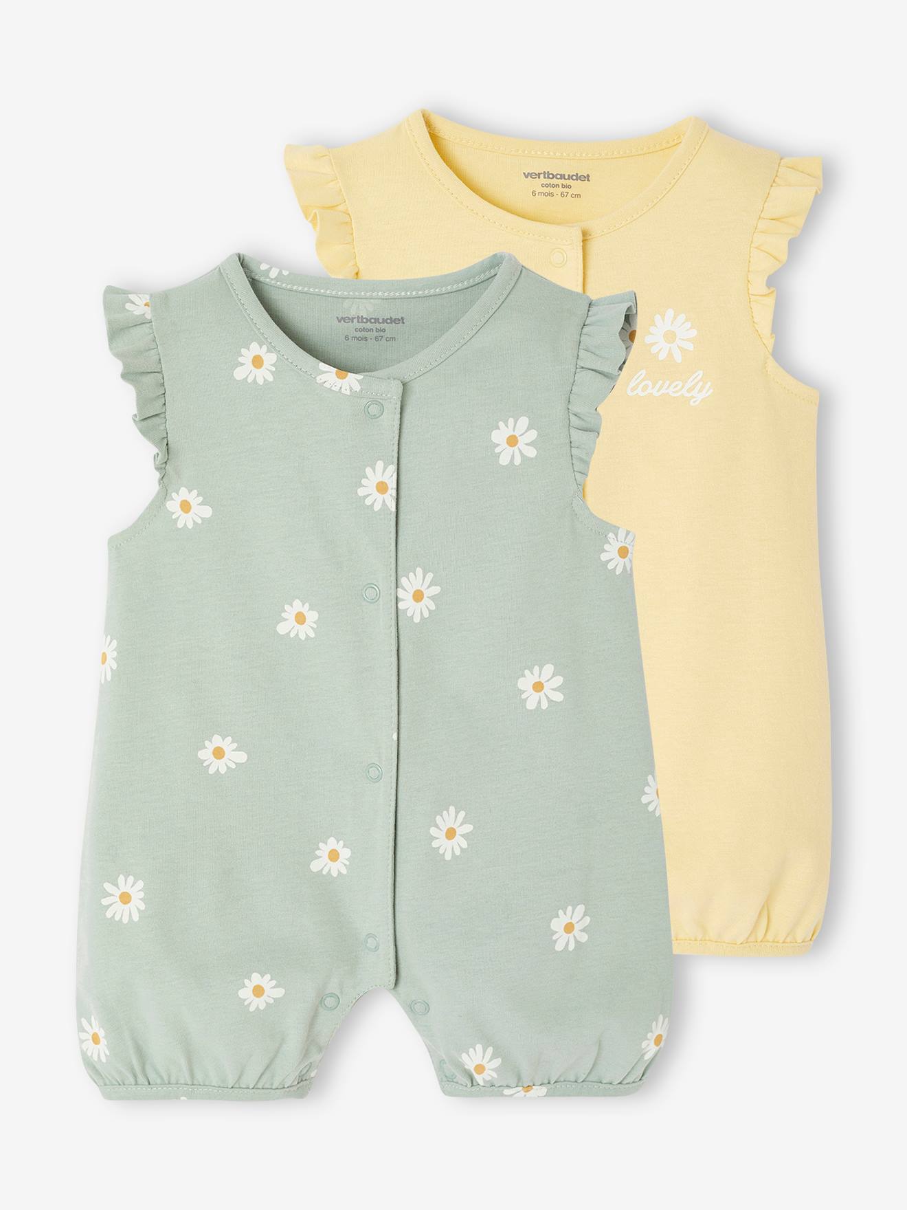 Lot de 2 combishorts de nuit bébé fleuris vert sauge