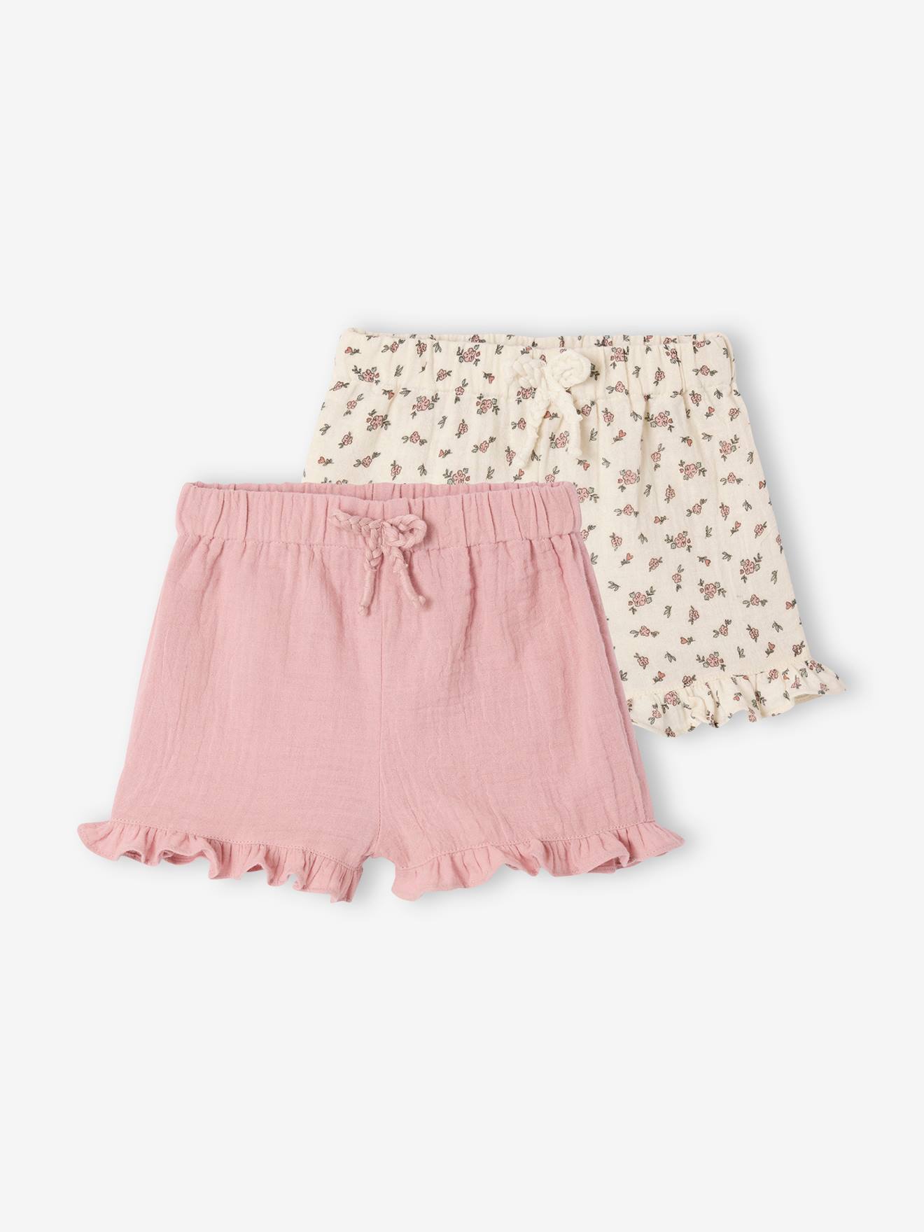 Lot de 2 shorts naissance 1 uni + 1 imprimé rose