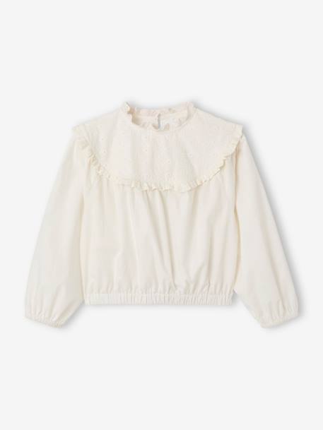 Fille-Blouse bi- matière fille détails en broderie anglaise