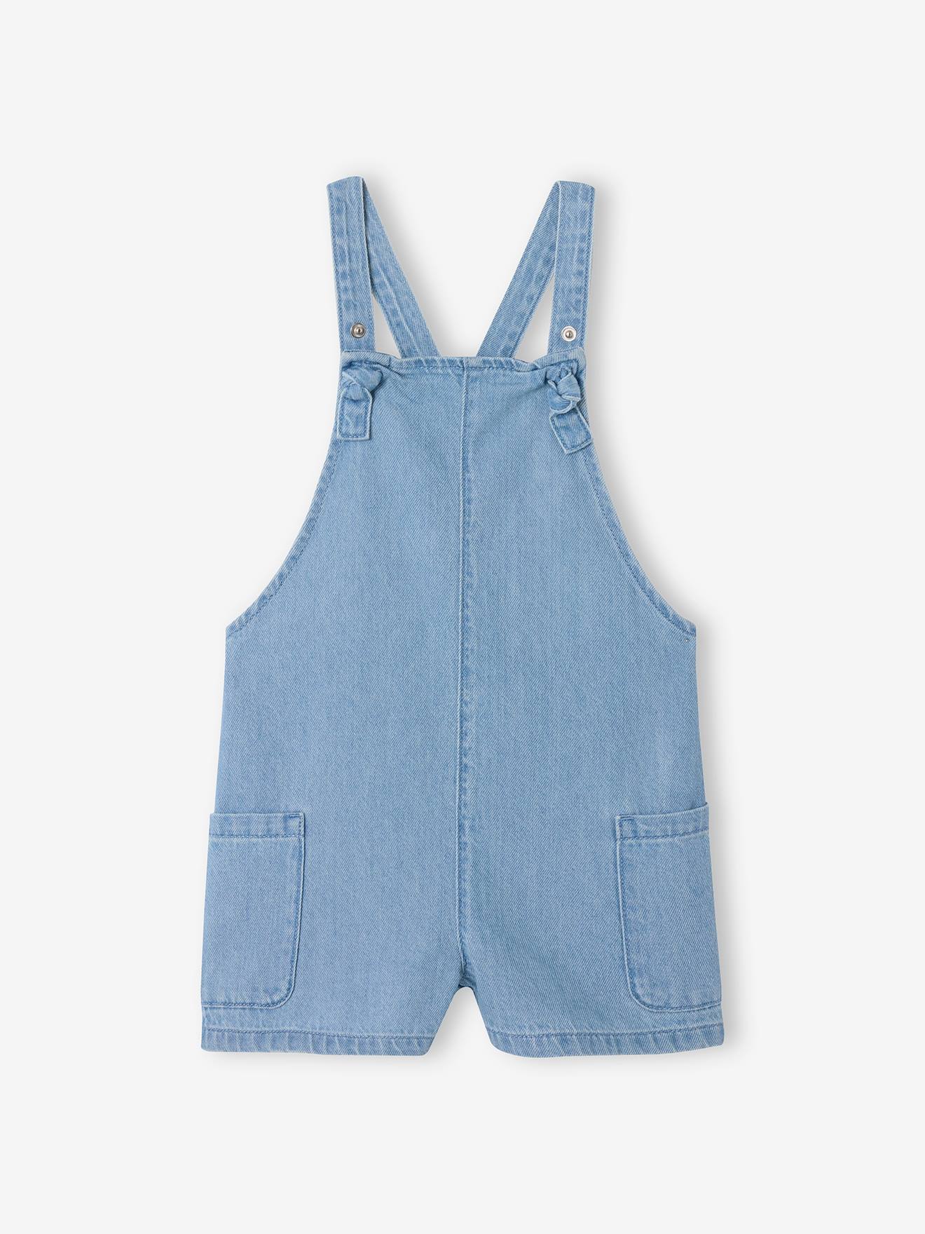 Salopette courte en denim léger fille bleu