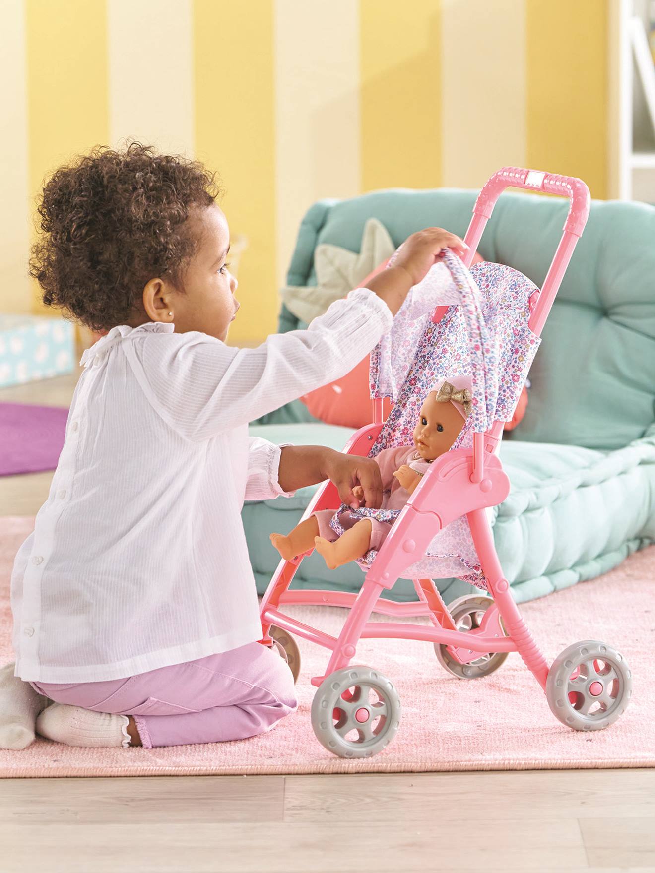 Poussette canne rose pour poupon 36cm, 42cm et 52cm - Corolle