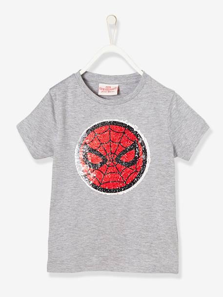 T-shirt garçon Spiderman® à sequins réversibles Gris chiné 1 - vertbaudet enfant 