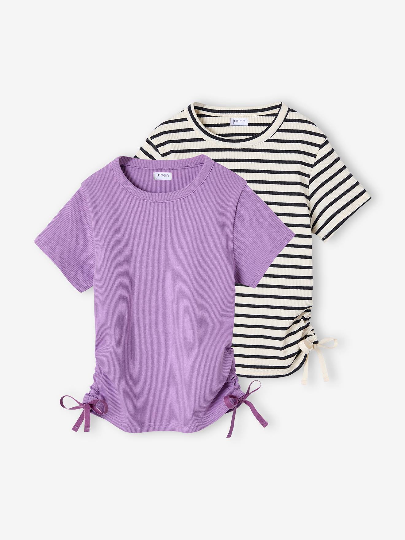 Lot 2 tee-shirts à liens coulissants fille violet