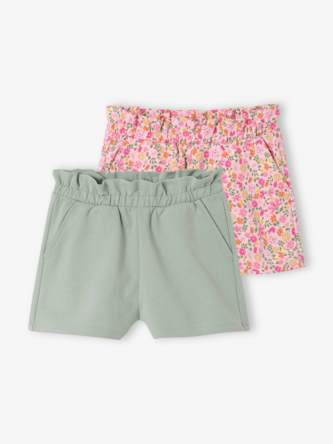 Lot de 2 shorts fille vert sauge