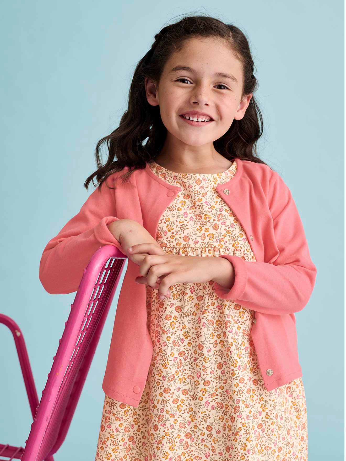 Ensemble robe + cardigan fille rose