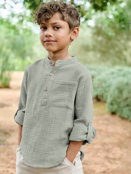 Chemise en gaze de coton personnalisable garçon manches retroussables Bleu moyen+bleu pétrole+écru+vert+vert d'eau 31 - vertbaudet enfant 