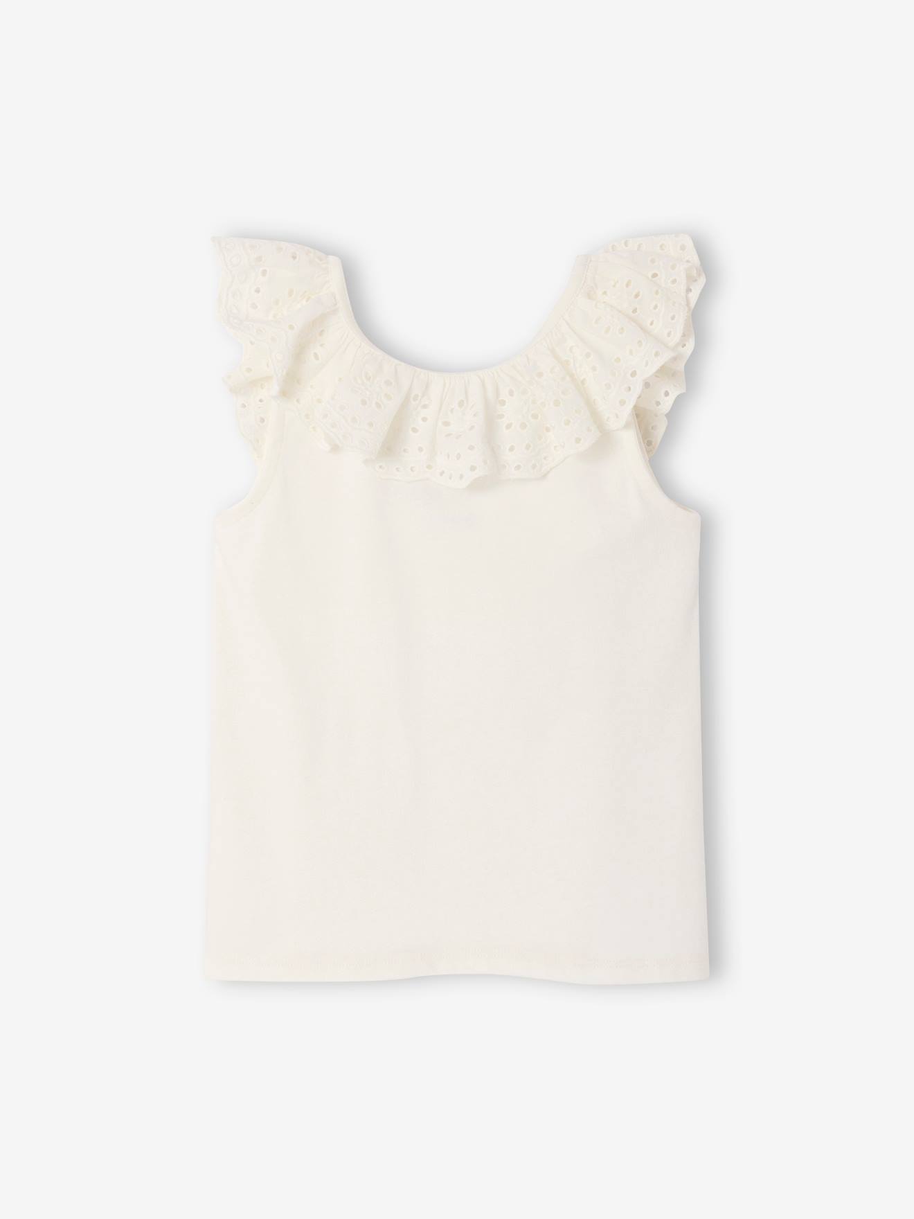 Débardeur à volant en broderie anglaise fille écru