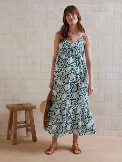 -Robe longue volantée imprimée fines bretelles de grossesse