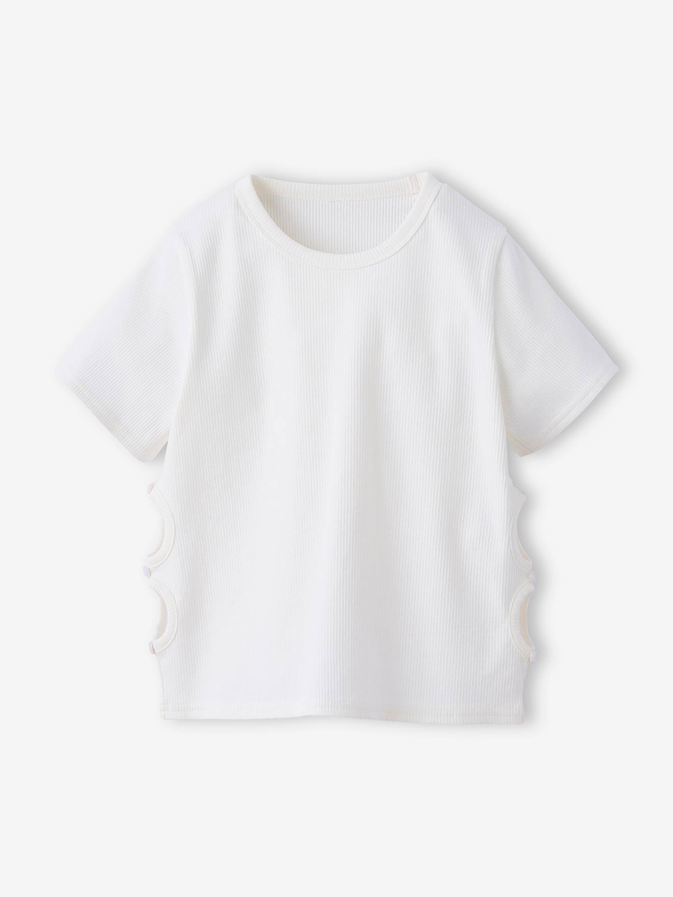 T-shirt fille ajouré côtés écru
