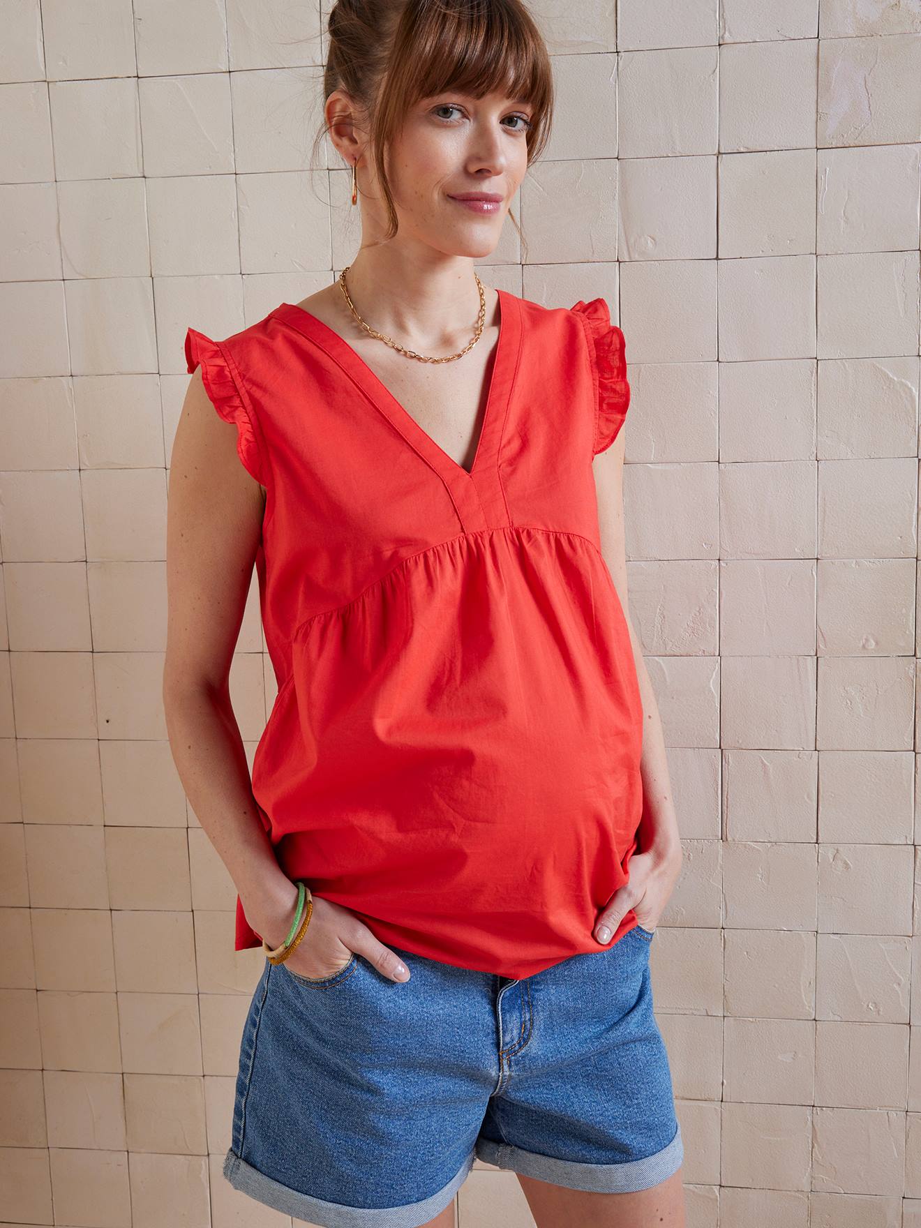 Blouse sans manches de grossesse voile de coton grenadine