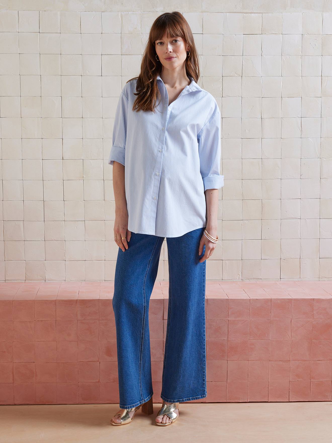 Chemise oversize rayée grossesse et allaitement bleu pâle