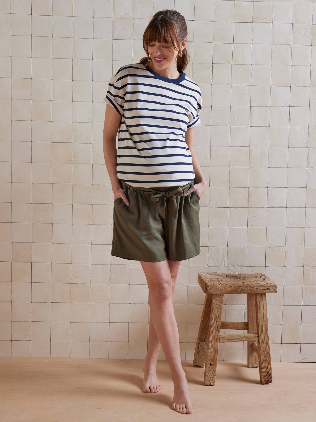 Short de grossesse avec bandeau en lyocell kaki