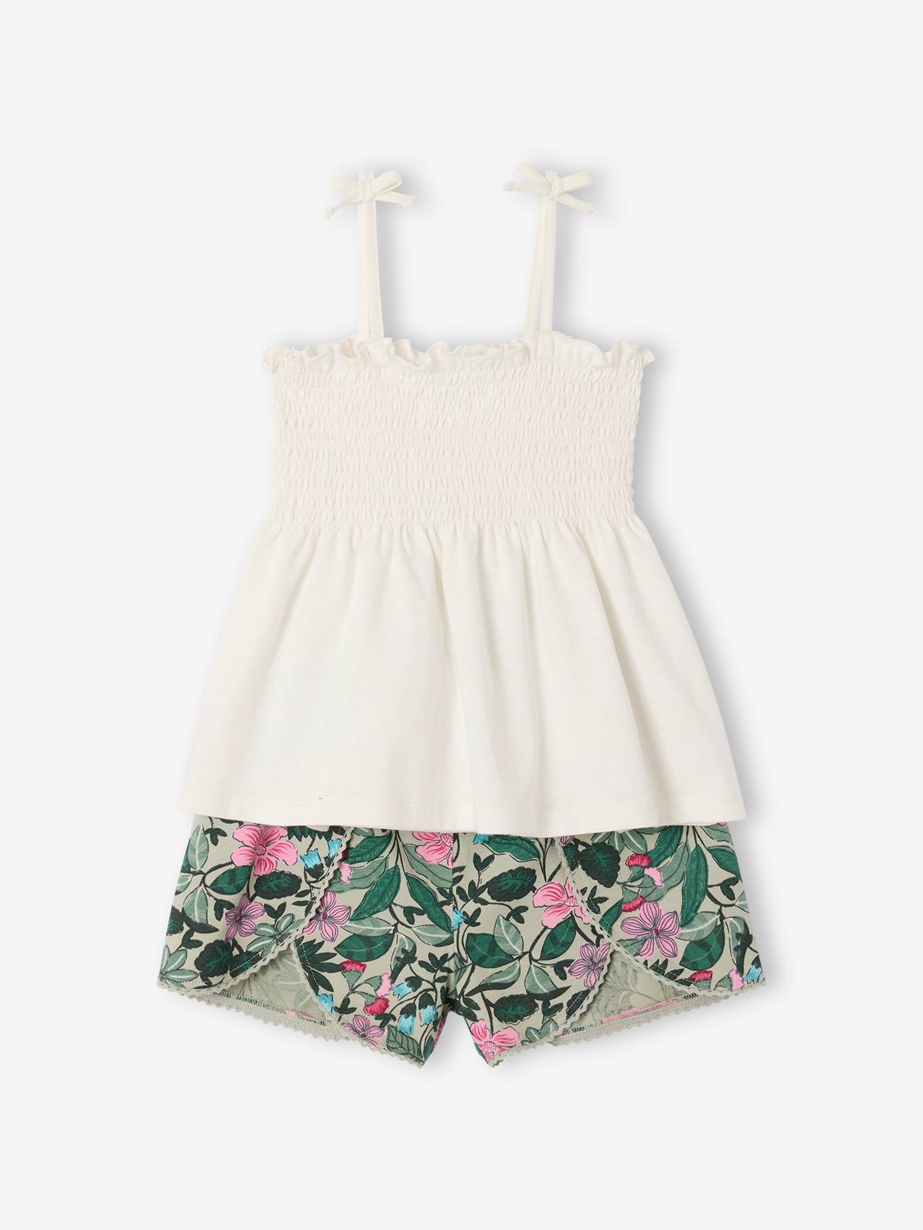 Ensemble débardeur et short imprimé fille vert sauge