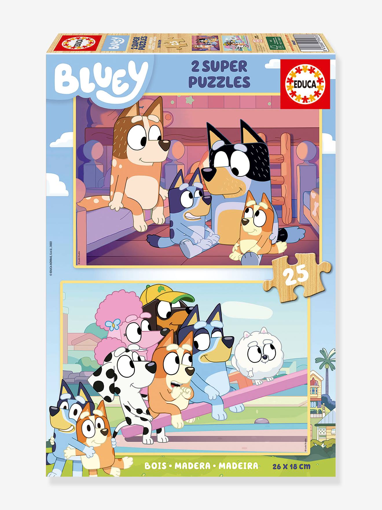 2 x 25 pièces super puzzle bois Bluey EDUCA multicolore