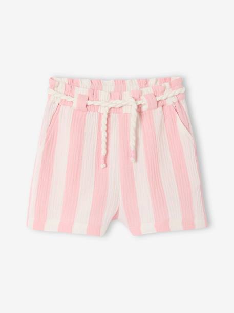 Fille-Short à larges rayures fille avec ceinture cordelette fille