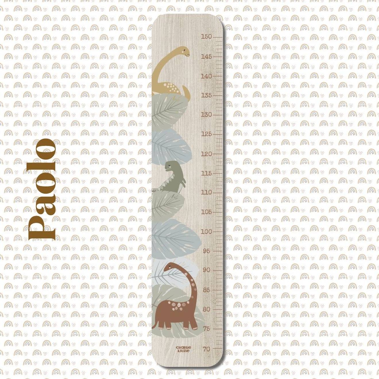 Toise En Bois Dino Grande Feuilles Multicolore