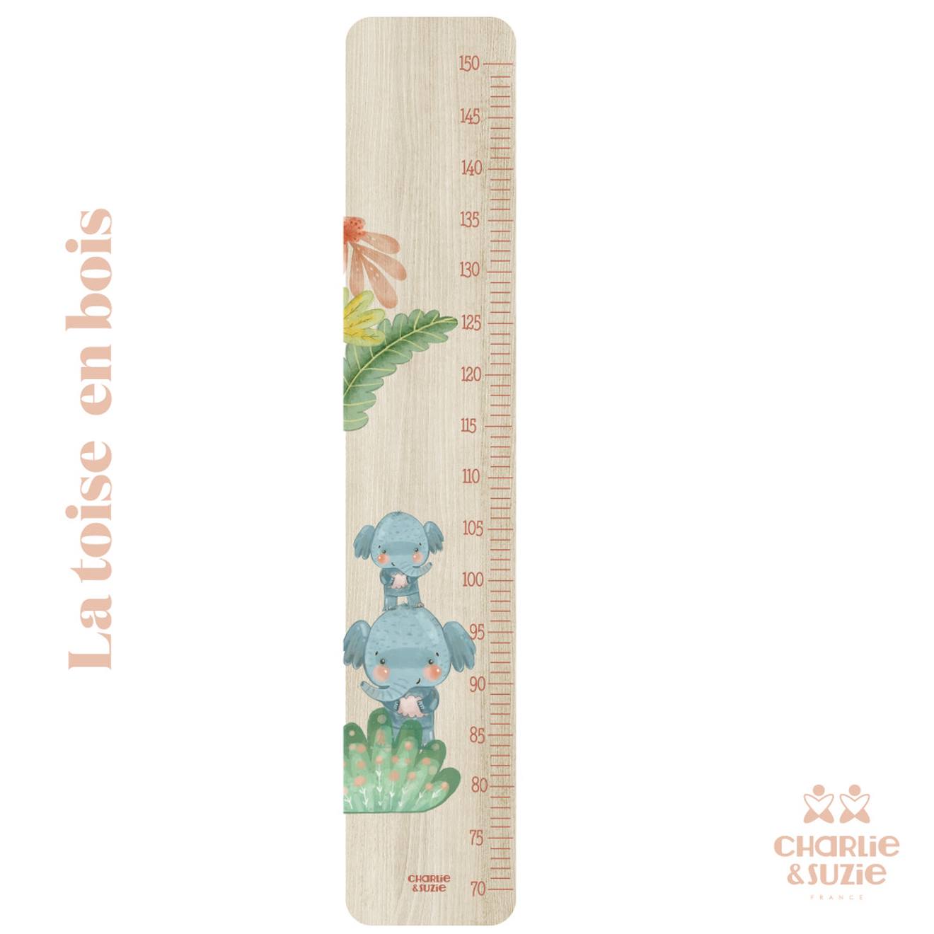 Toise En Bois Jungle Éléphanteau Multicolore
