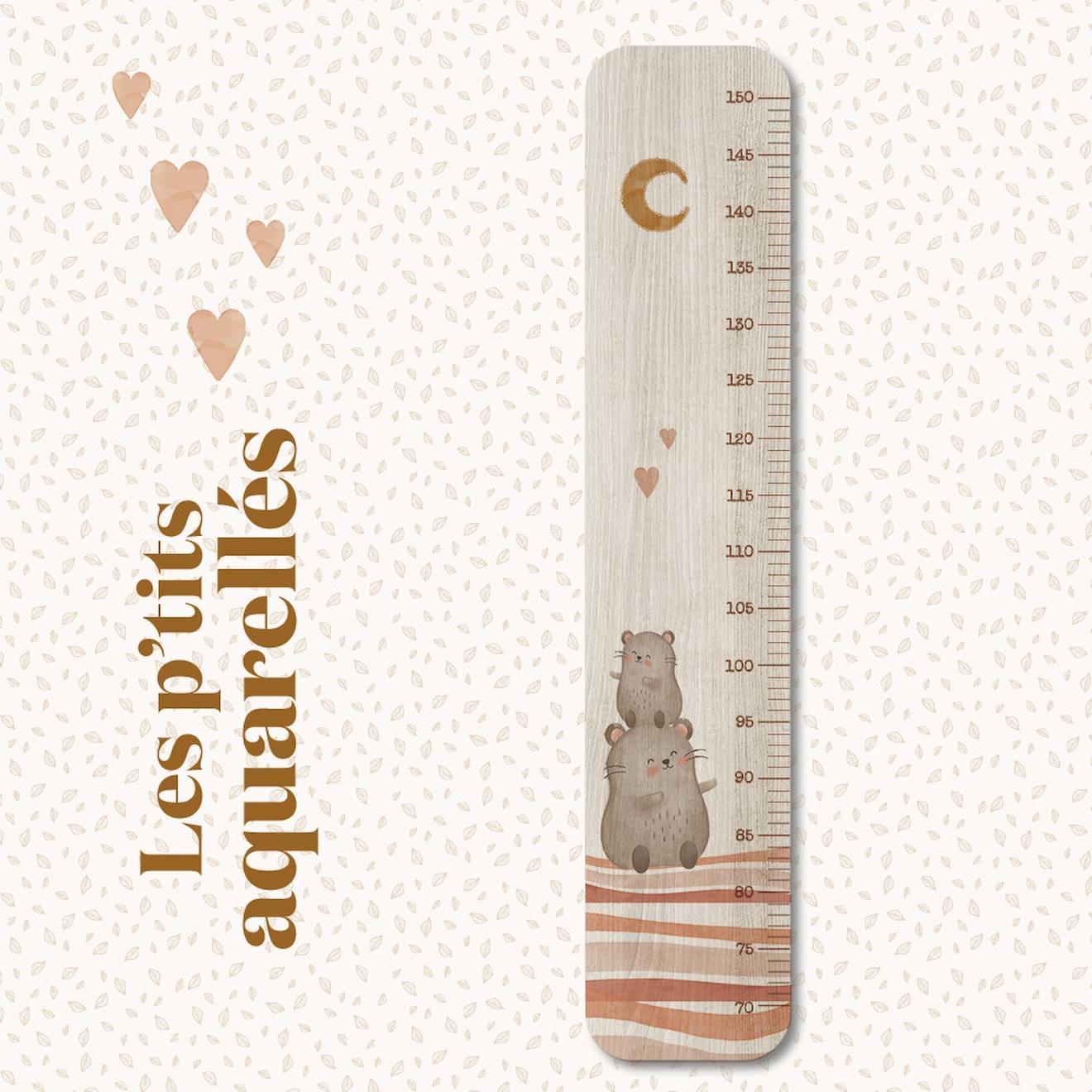 Toise En Bois 2 Petites Souris Cœur Multicolore
