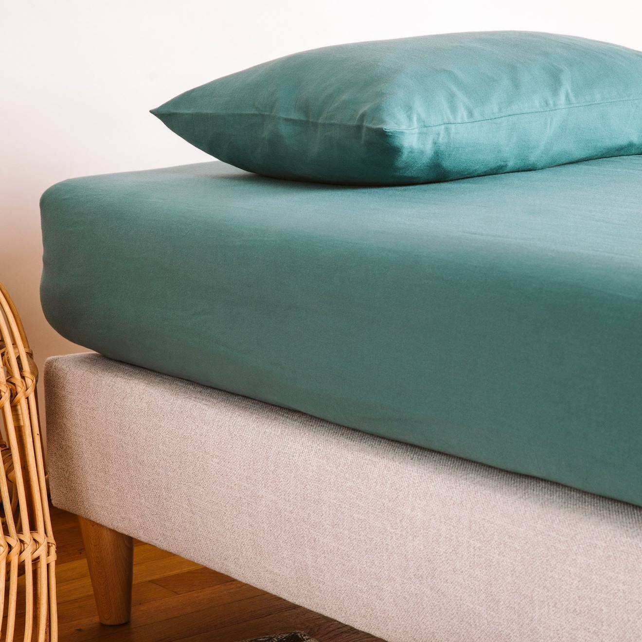 Kadolis - Drap Housse Pur Coton Bio 1 Personne Eucalyptus