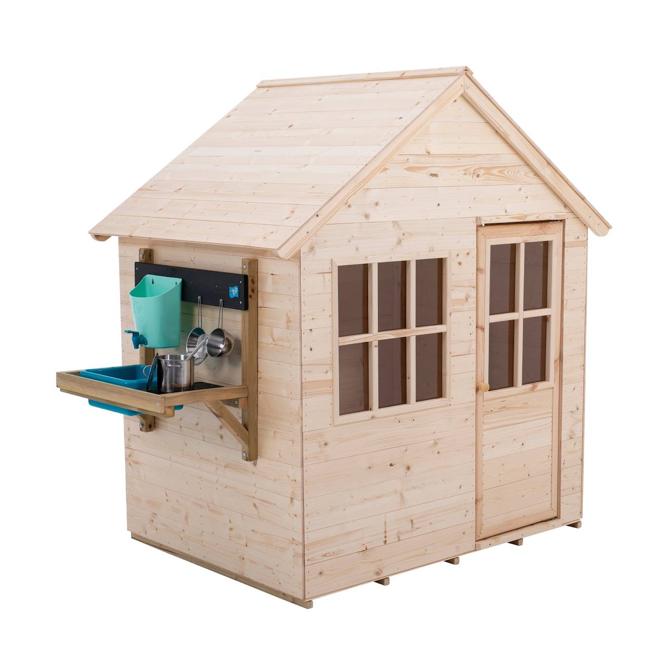 TP Toys - Maisonnette Cabane Enfant + Cuisine Extérieure Refuge Bois Fsc® Marron - Bleu - Noir