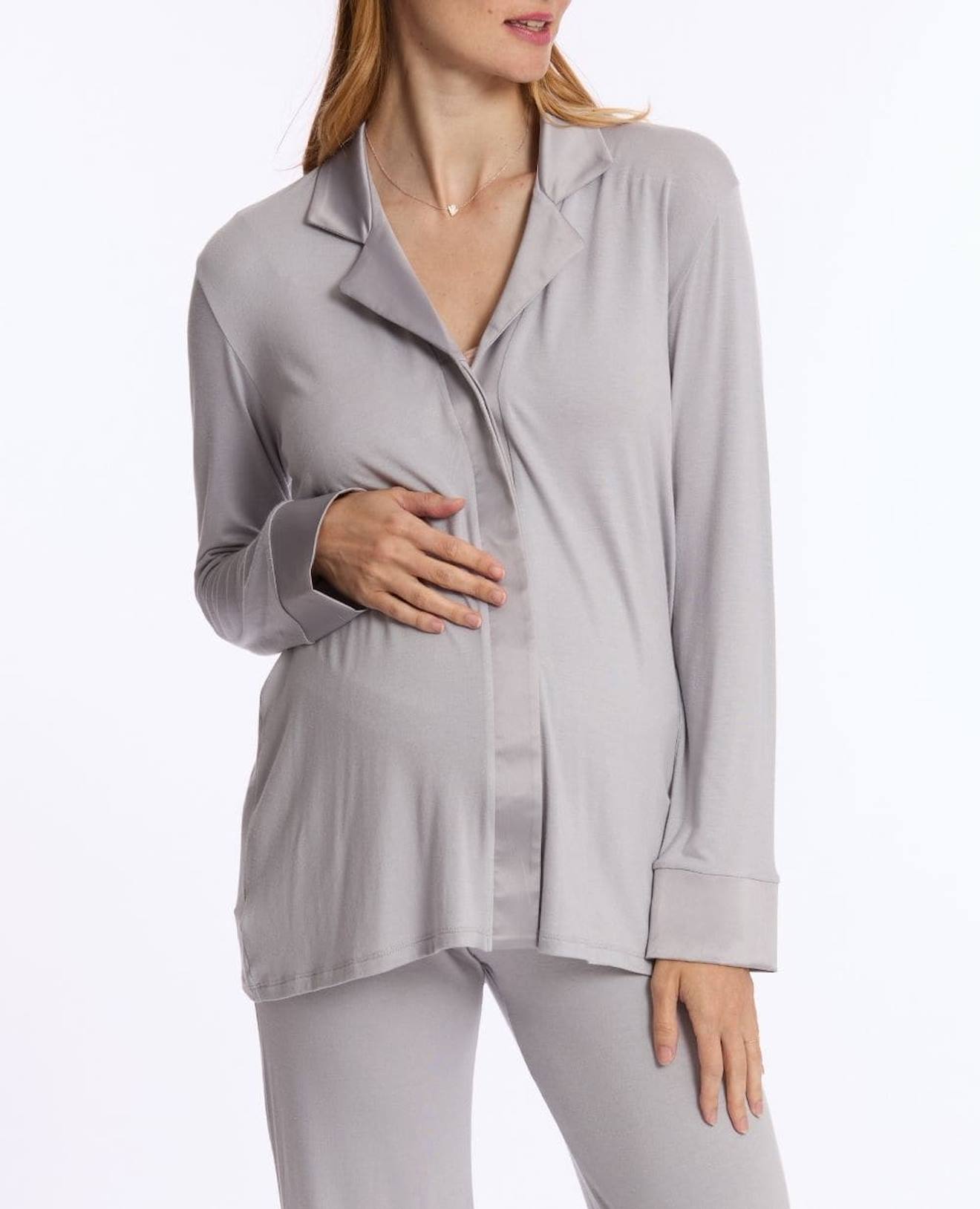 Veste De Pyjama De Grossesse Et D'allaitement Satine Gris