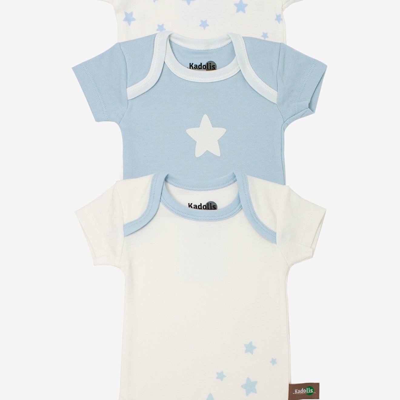 Kadolis - Body Manches Courtes En Coton Bio À Motifs Étoiles (lot De 3) Bleu Ciel