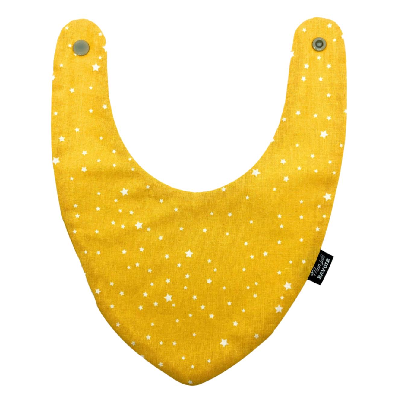 Bavoir Bandana (bleu Imprimé Feuilles) Jaune Étoiles