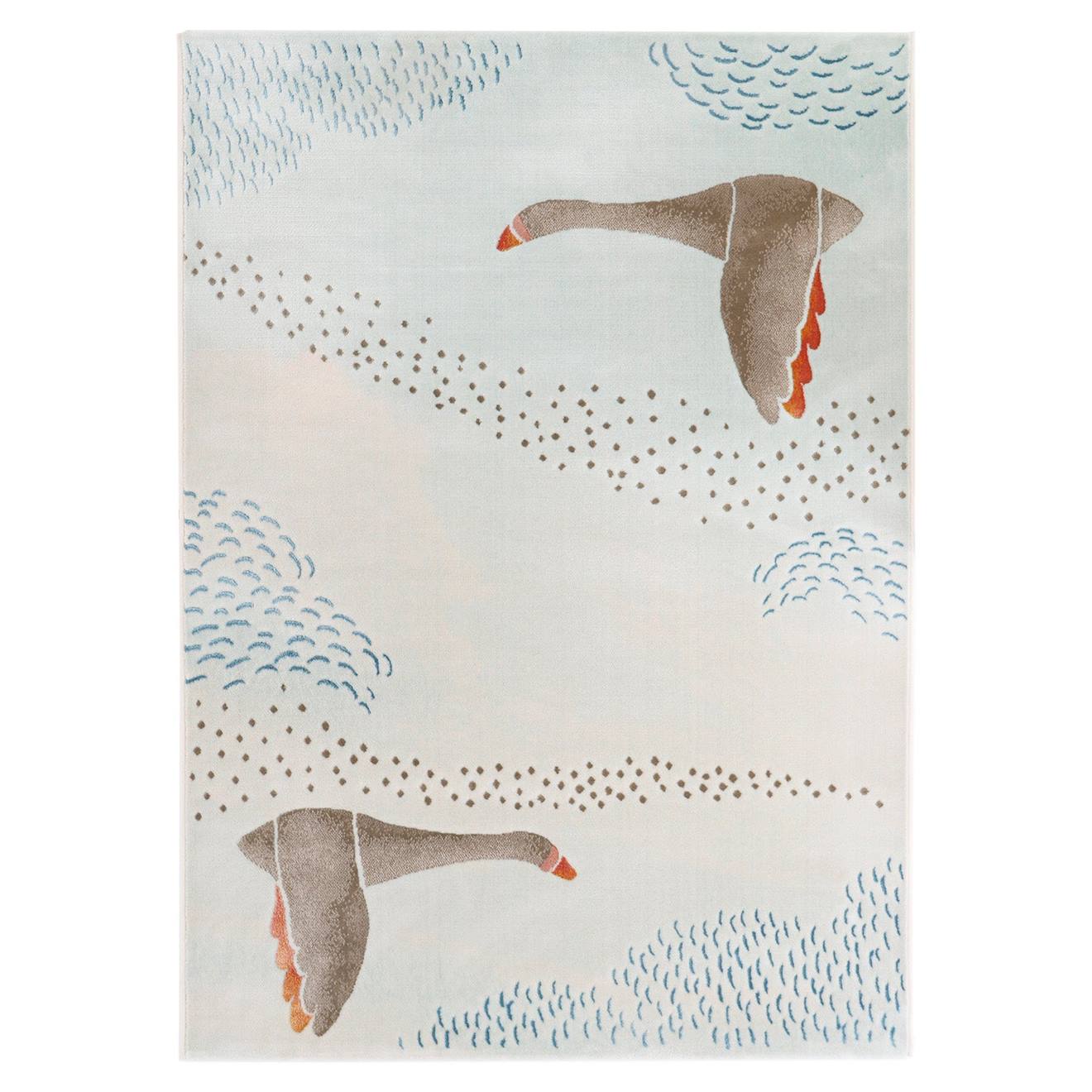 Nattiot - Tapis Chambre Enfant Oies Goosy Deluxe Bleu Ciel