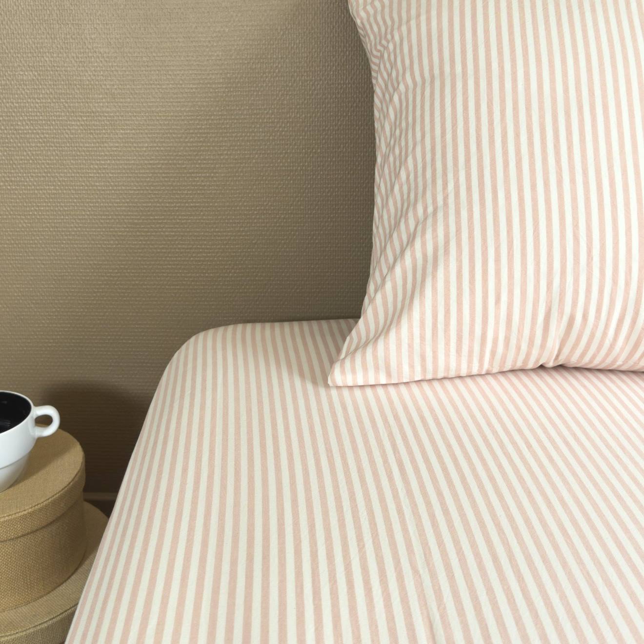 Kadolis - Drap Housse Percale De Coton Bio Rayé 1 Personne Rayé Peach