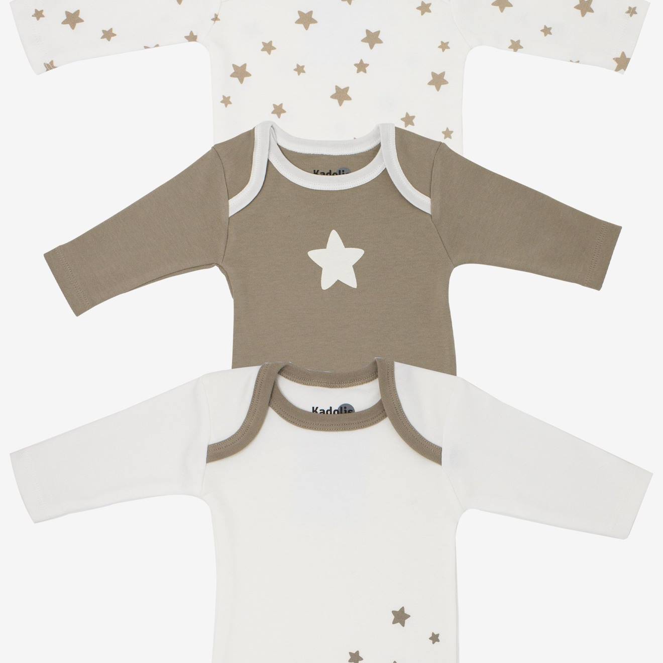 Body Manches Longues En Coton Bio À Motifs Étoiles (lot De 3) Beige