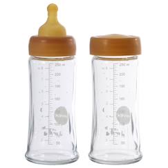 Puériculture-Repas-Biberonnerie-Lot de 2 biberons en verre et caoutchouc naturel - 250 ml